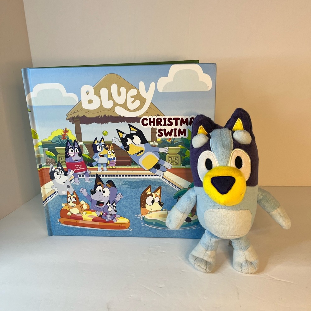 Bluey Christmas Swim by‎ Penguin Young Readers & Plush Bluey Stuffed Animal.